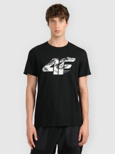 4F T-shirt regular z nadrukiem męski - czarny L