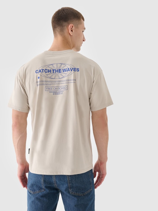4F T-shirt oversize z nadrukiem męski - beżowy XL