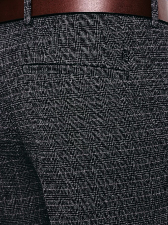 Spodnie męskie z kantem w kratę szare Jordini 903