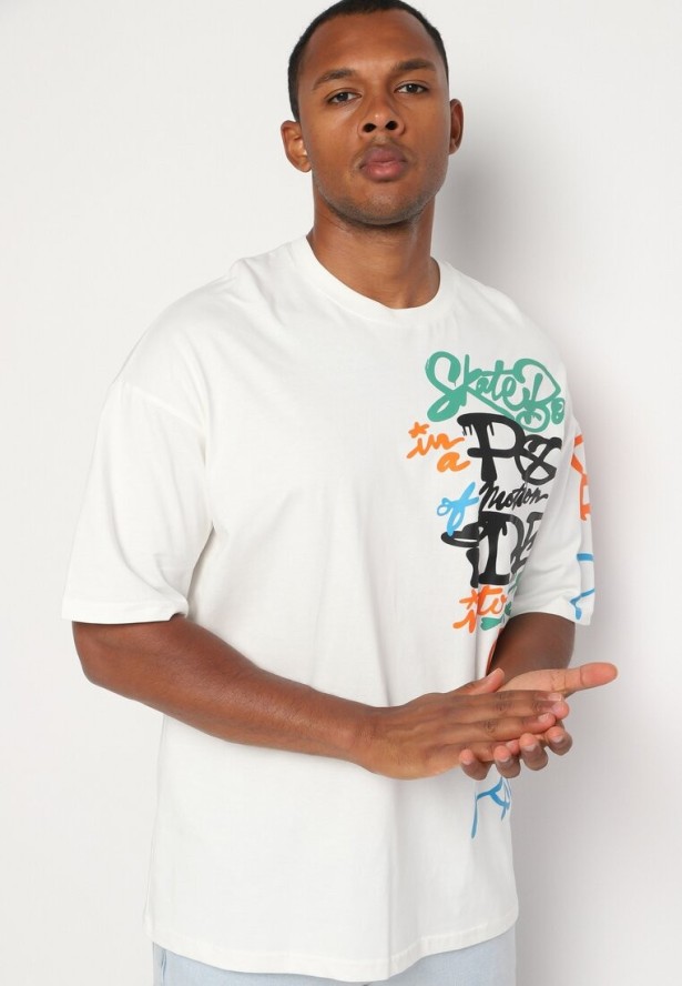 Biała Koszulka z Bawełny Ozdobiona Nadrukiem Halconie