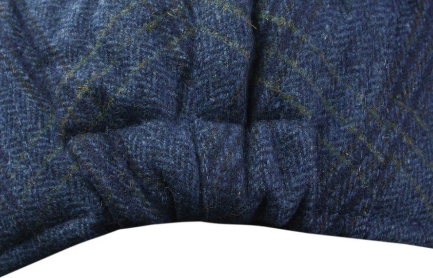 Kaszkiet Jesienno-Zimowy z Dodatkiem Wełny, Granatowo-Żółty w Kratkę, Męski z Gumką - Pako Jeans