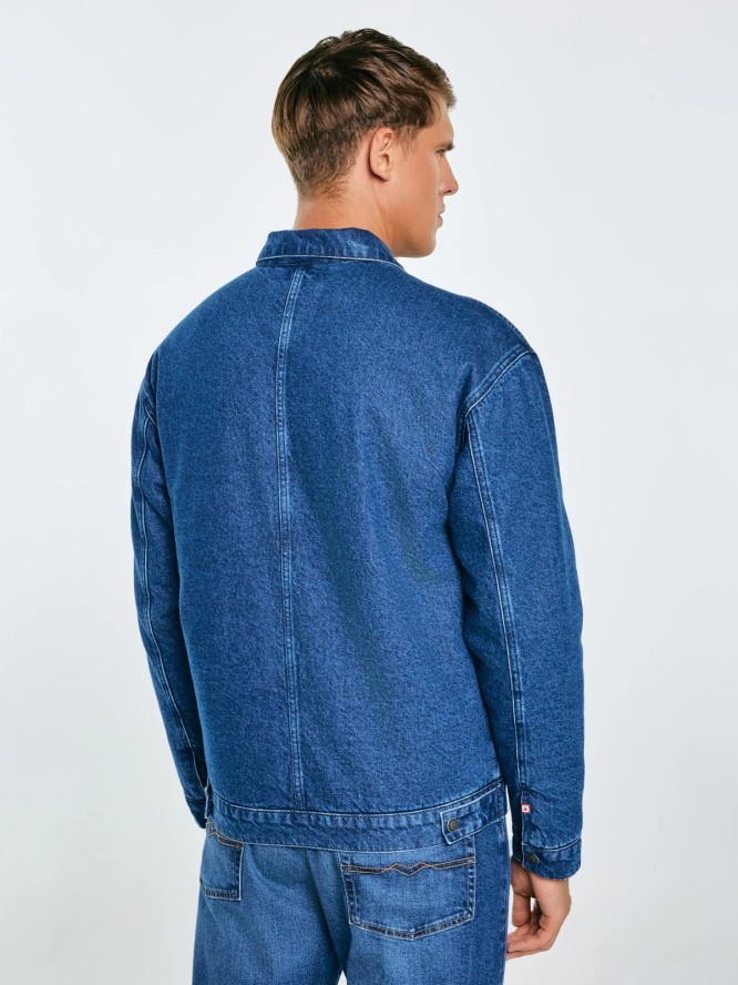 Kurtka męska jeansowa zapinana na zamek ocieplana granatowa Malcom 530