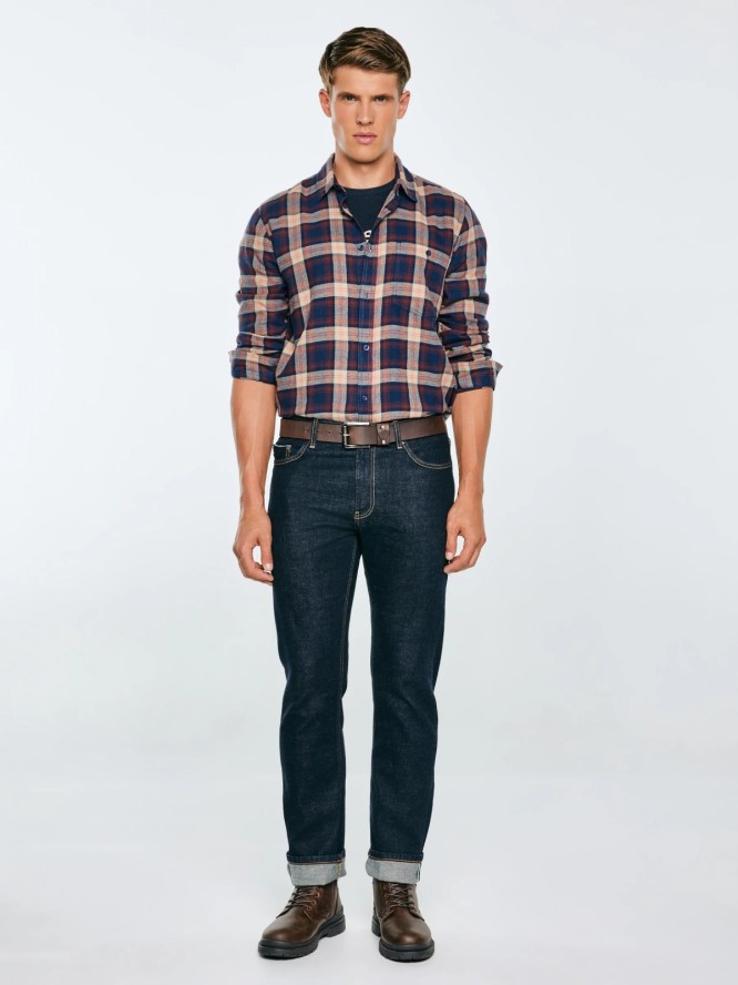 Koszula męska flanelowa w kratę granatowa Flaneno 403