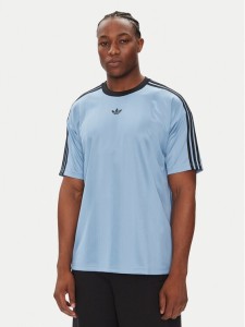 adidas T-Shirt adicolor Jacquard JW5879 Błękitny Loose Fit