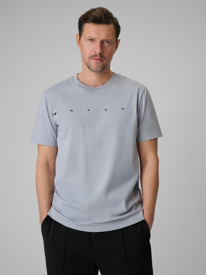 4F T-shirt regular z nadrukiem męski - szary 3XL