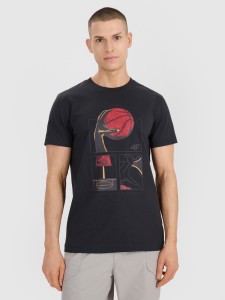 4F T-shirt oversize z nadrukiem męski - czarny XXL