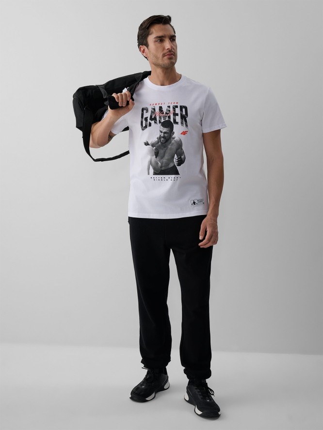 4F T-shirt regular z nadrukiem męski 4F | Mateusz Gamrot - biały S