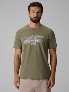 4F T-shirt regular z nadrukiem męski - khaki M