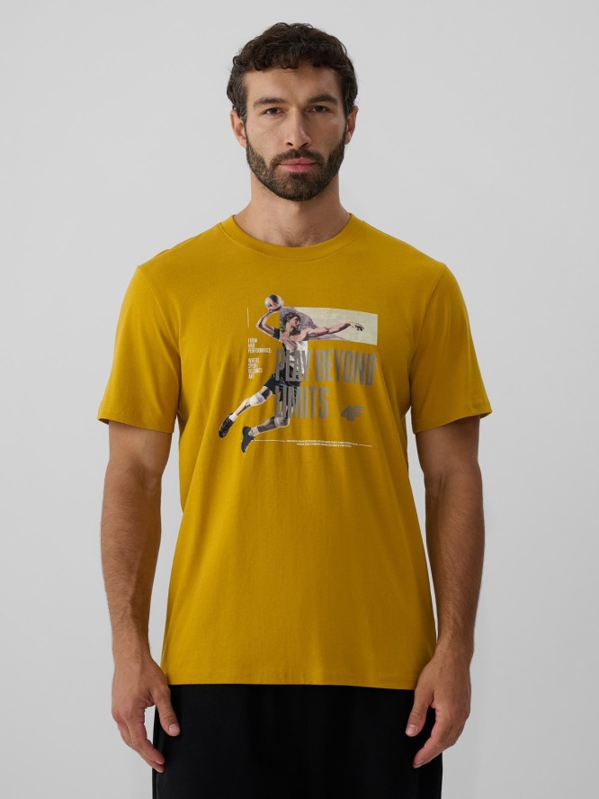 4F T-shirt regular z nadrukiem męski - żółty XXL