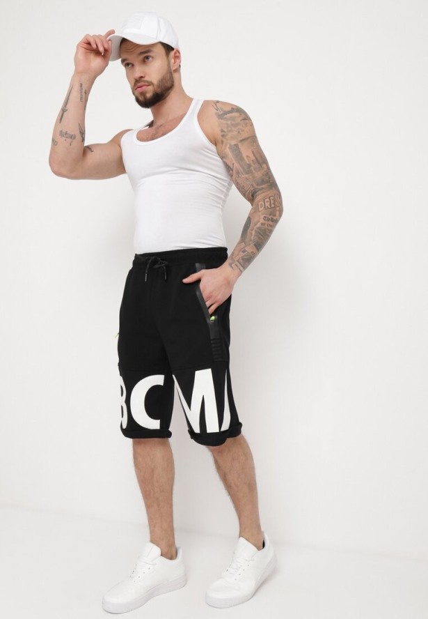 Czarne Szorty Dresowe Do Kolana z Kieszeniami na Suwaki Isadorela