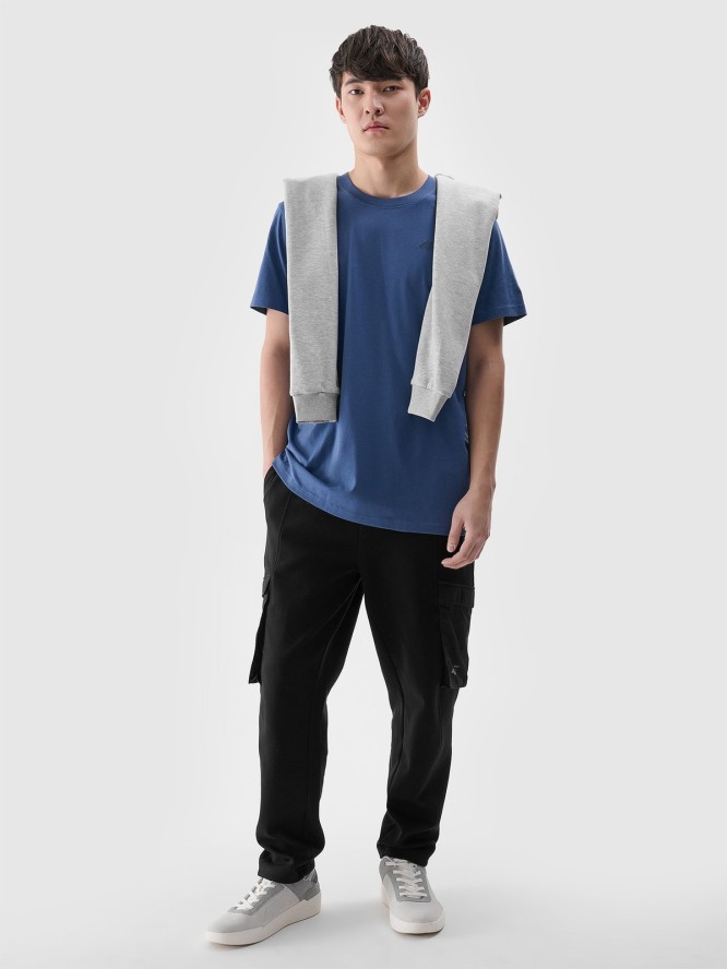 4F T-shirt regular gładki męski - granatowy S