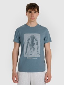 4F T-shirt regular z nadrukiem męski - granatowy S