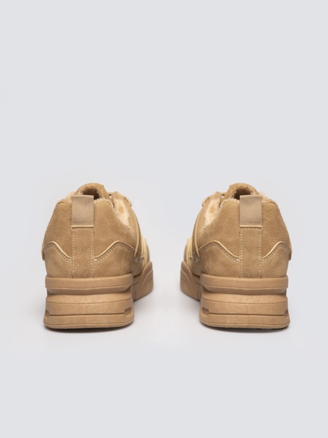 Sneakersy męskie ze skóry ekologicznej beżowe OO174578 801