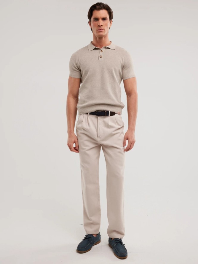 Sweter męski polo z krótkim rękawem beżowy Polonezzo 801