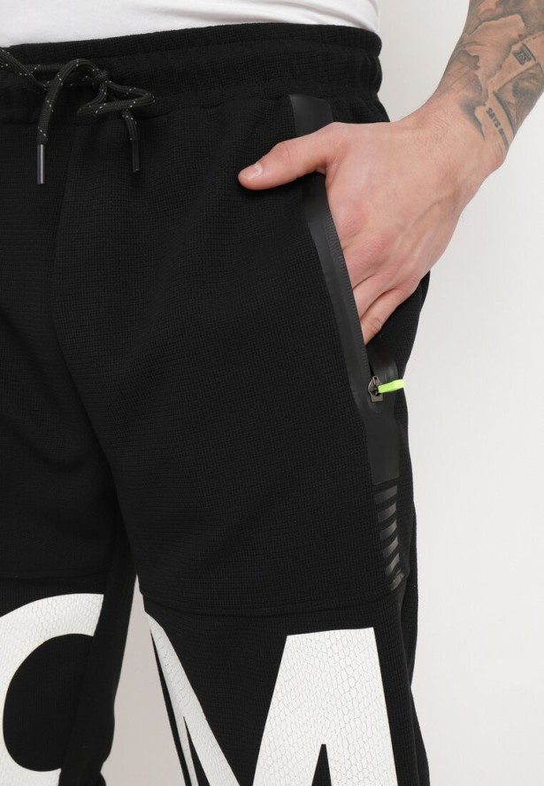 Czarne Szorty Dresowe Do Kolana z Kieszeniami na Suwaki Isadorela