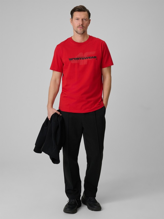 4F T-shirt regular z nadrukiem męski - czerwony XL