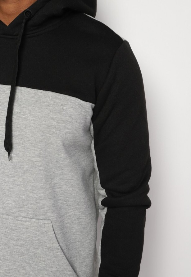 Jasnoszara Bluza z Bawełną z Kieszenią Kangurek i Kapturem Nevisara