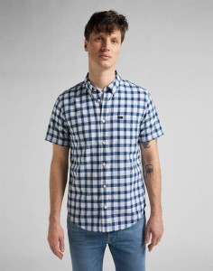 LEE BUTTON DOWN SS MĘSKA KOSZULA W KRATĘ KRÓTKI RĘKAW WASHED BLUE L886OFLR 112145648