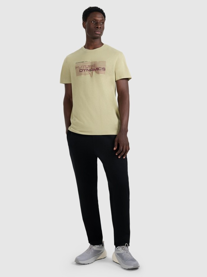 4F T-shirt regular z nadrukiem męski - khaki M
