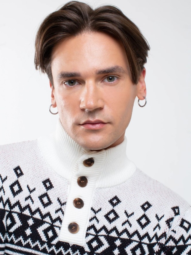 Sweter męski z golfem z motywem norweskim czarny Kristof 906