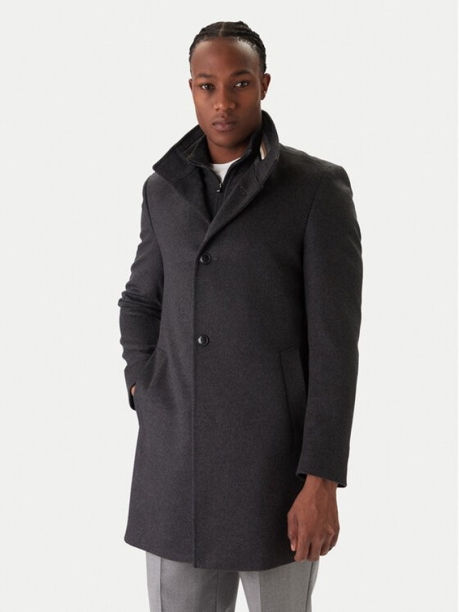 BOSS Płaszcz wełniany H-Hyde 50551078 Szary Slim Fit