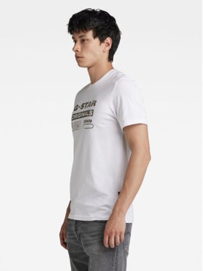 G-Star Raw T-Shirt Distressed D24420-336 Biały Slim Fit