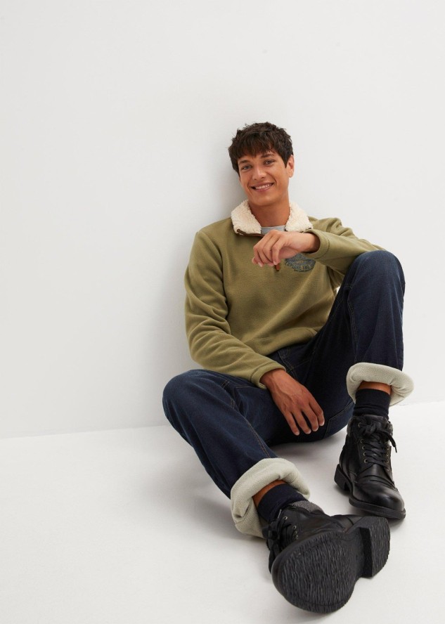 Dżinsy termiczne ze stretchem relaxed fit z wygodnym pasem, prosta nogawka