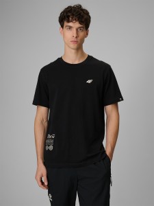 4F T-shirt regular z nadrukiem męski - czarny M