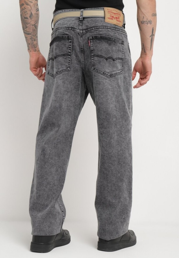 Szare Jeansy o Fasonie Regular z Paskiem z Klamrą Adropea