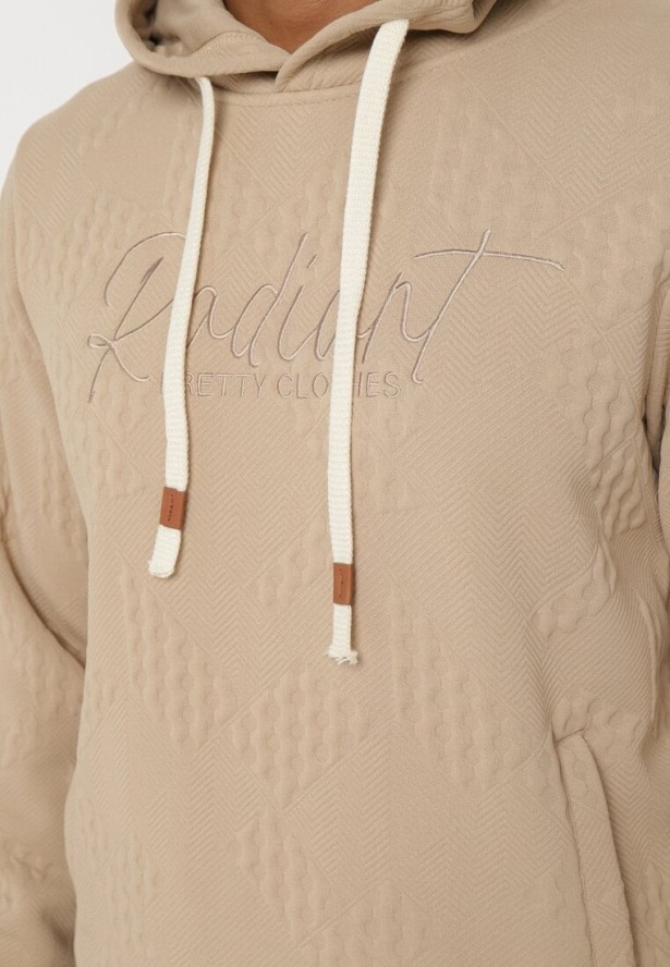 Ciemnobeżowa Bluza z Bawełną i Kapturem Ozdobiona Sznurkami Arflora