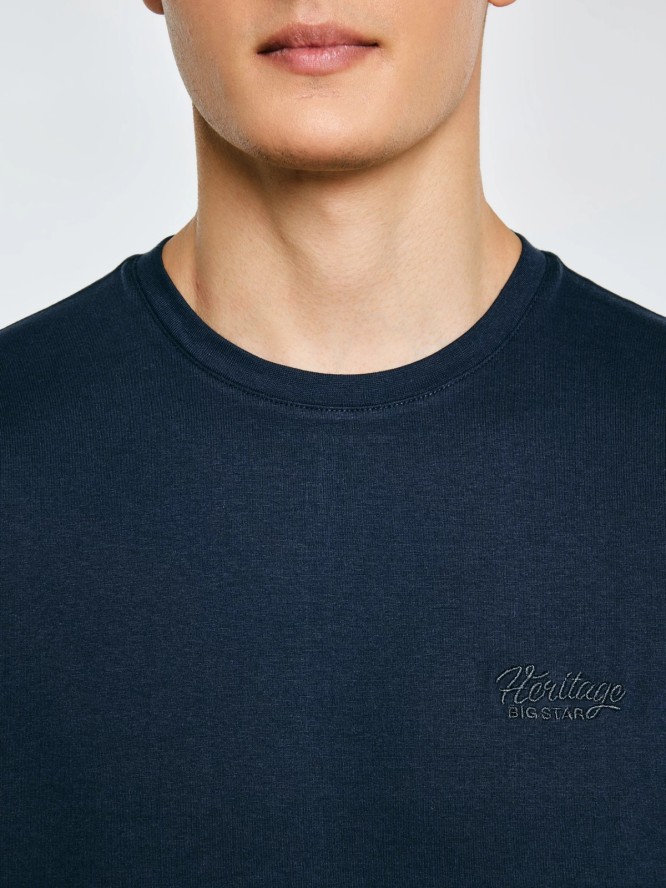 Koszulka męska z haftem na piersi granatowa Serer 403