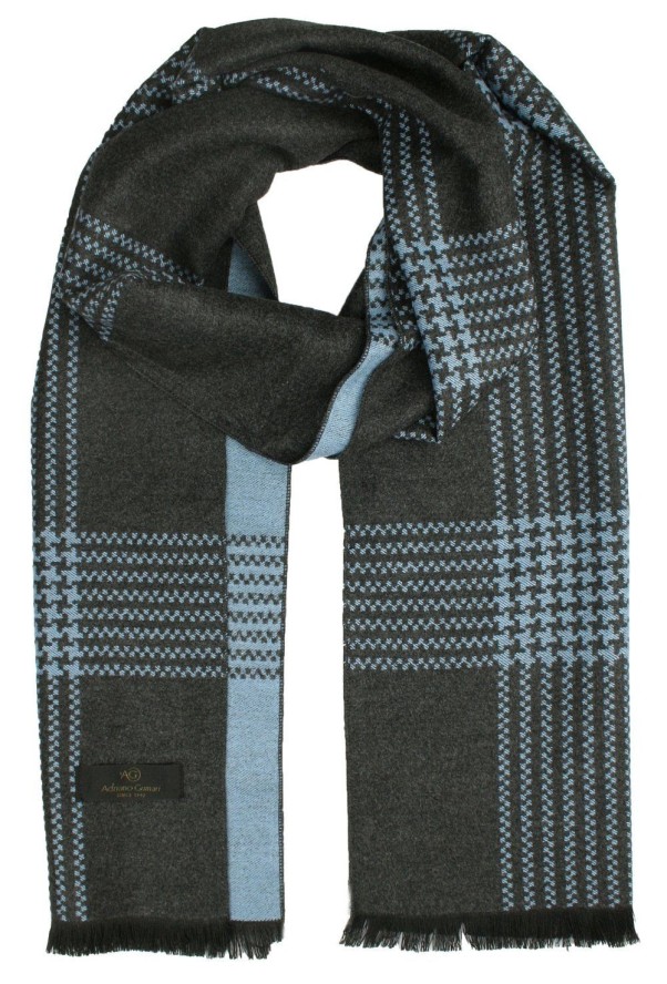 Jesienno-Zimowy Szalik Dwustronny - Wiskoza - Szarość i Niebieski
