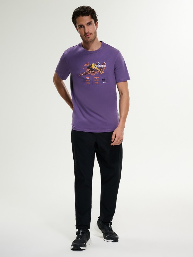 4F T-shirt relaxed z nadrukiem męski - fioletowy S