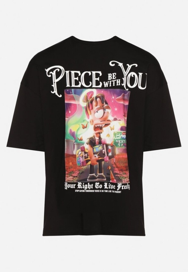 Czarna Koszulka z Bawełny Ozdobiona Naszywkami Ranessa