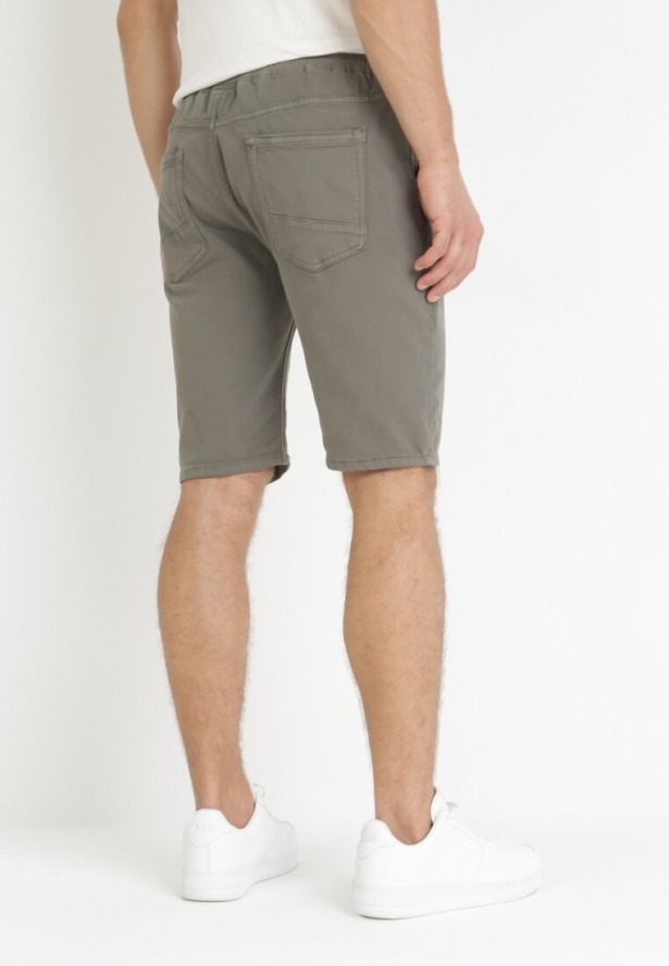 Ciemnozielone Szorty z Gumką w Talii i Podwiniętymi Nogawkami Feven