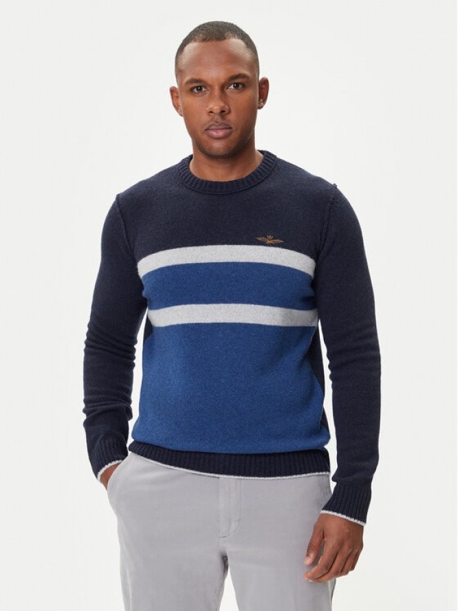Aeronautica Militare Sweter 252MA1609UL00924 Granatowy Regular Fit