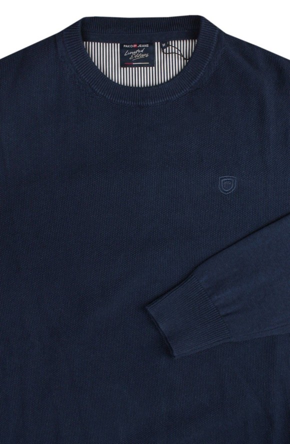 Lekki Sweter Bawełniany - Okrągły Dekolt - Pako Jeans - Granatowy