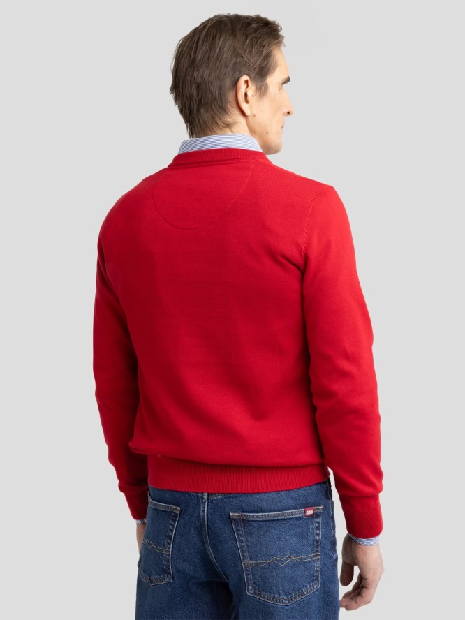 Sweter męski bawełniany z dekoltem v-neck czerwony Vassic 603