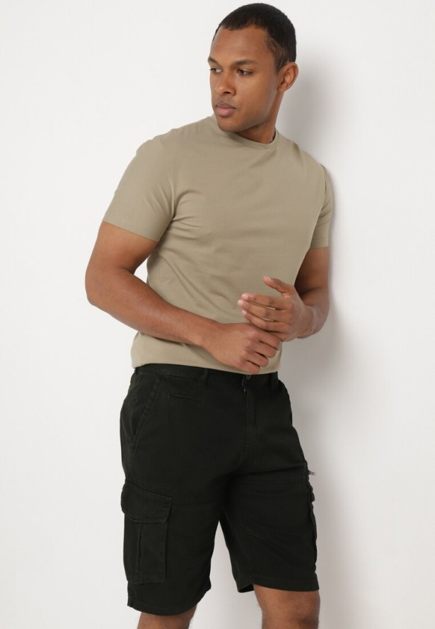 Ciemnozielone Bawełniane Szorty Klasyczne z Wysokim Stanem Ivoolia