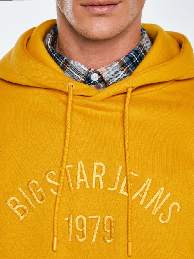 Bluza męska z haftem z kapturem żółta Aslan 203