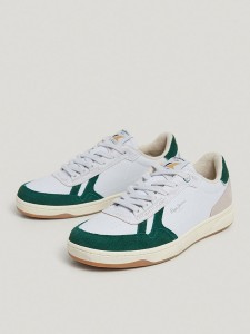 Pepe Jeans FOOTWEAR Skórzane sneakersy w kolorze biało-zielonym rozmiar: 40
