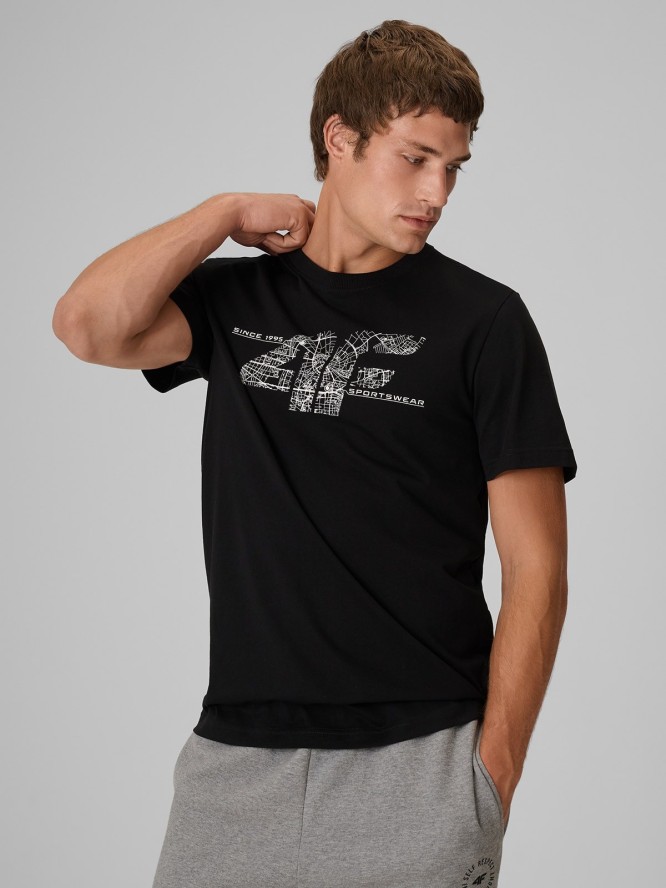4F T-shirt regular z nadrukiem męski - czarny S