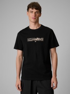 4F T-shirt regular z nadrukiem męski - czarny L