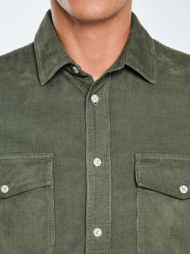 Koszula męska z drobnego sztruksu khaki Cordwis 303