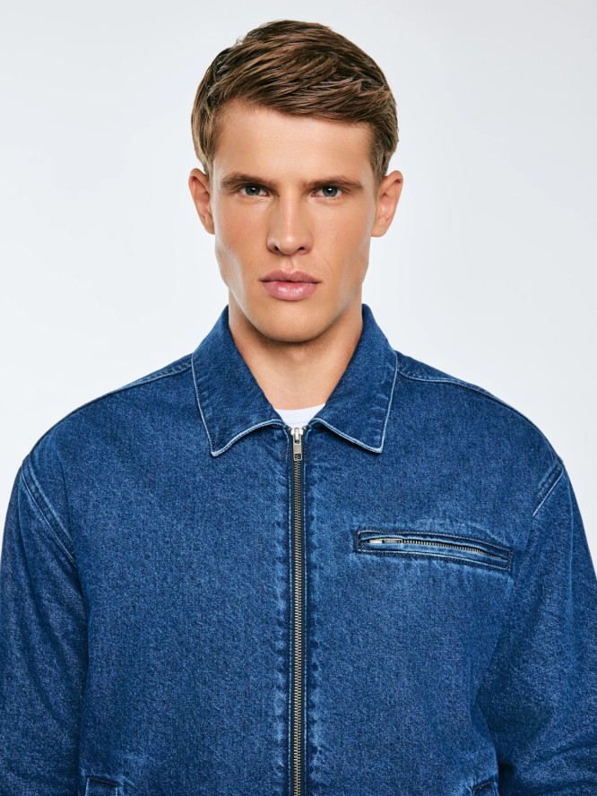 Kurtka męska jeansowa zapinana na zamek ocieplana granatowa Malcom 530