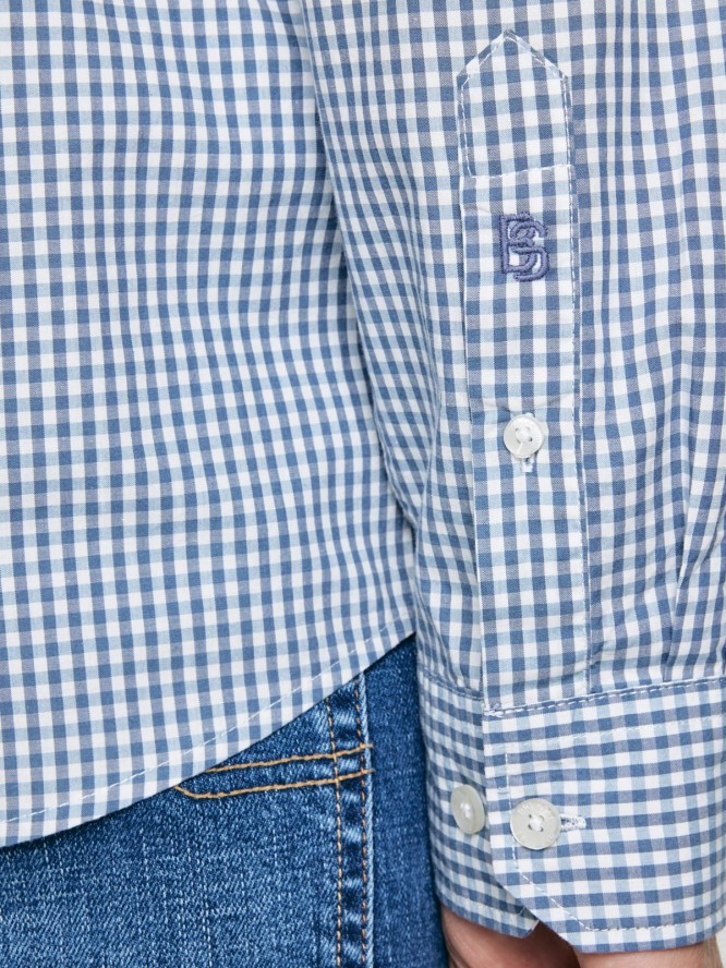 Koszula męska bawełniana w drobną kratę błękitna Gibbsoner 401