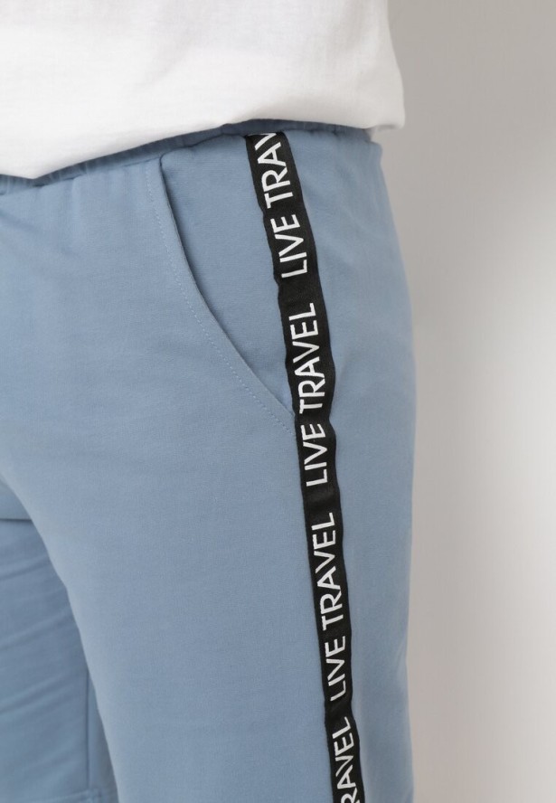 Jasnoniebieskie Bawełniane Szorty Dresowe z Gumką w Pasie i Sznurkiem Jorpia