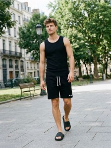 Szorty dresowe z wiązaniem slim fit - czarny