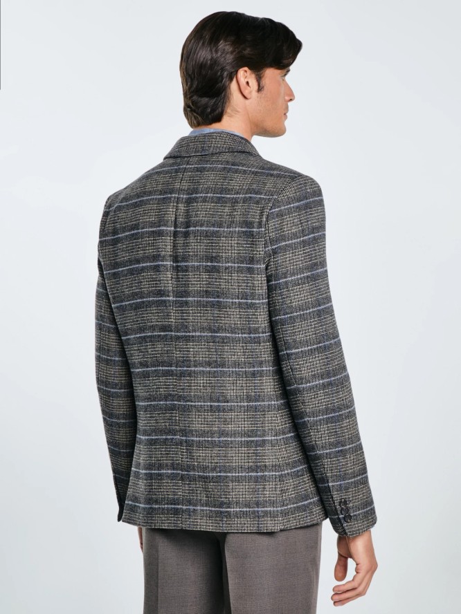 Marynarka męska z dodatkiem wełny w kratę brązowa Filo 803