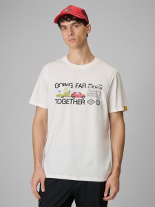 4F T-shirt regular z nadrukiem męski - biały S